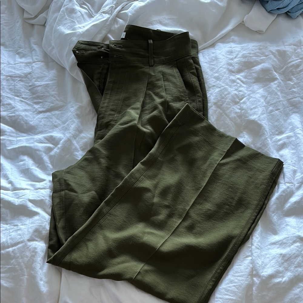 Madewell Olive Green Wide Leg High Waisted Trouser